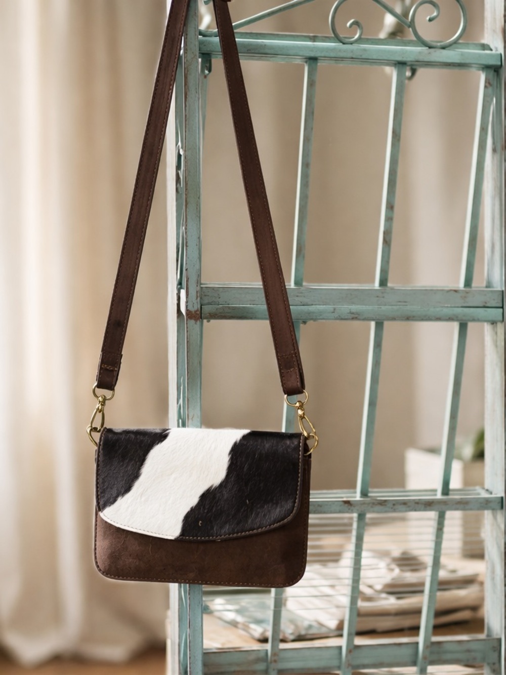 Western Cowhide Leather Crossbody Bag Hide  Flap Bag Western Boho Small Handbag